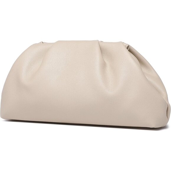 Beige Soft PU Leather Clutch Elegant Evening Bag with Chain - Picture 1 of 8